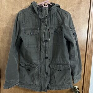 Levis Jacket Womens Medium Green Hooded Military Field Coat Parka Cargo Tactical
